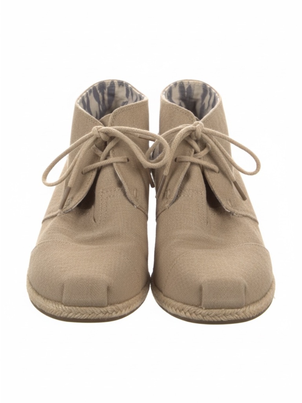 Toms Women’s Excellent Condition Tan Canvas Lace-Up Espandrilles Wedge 8.5